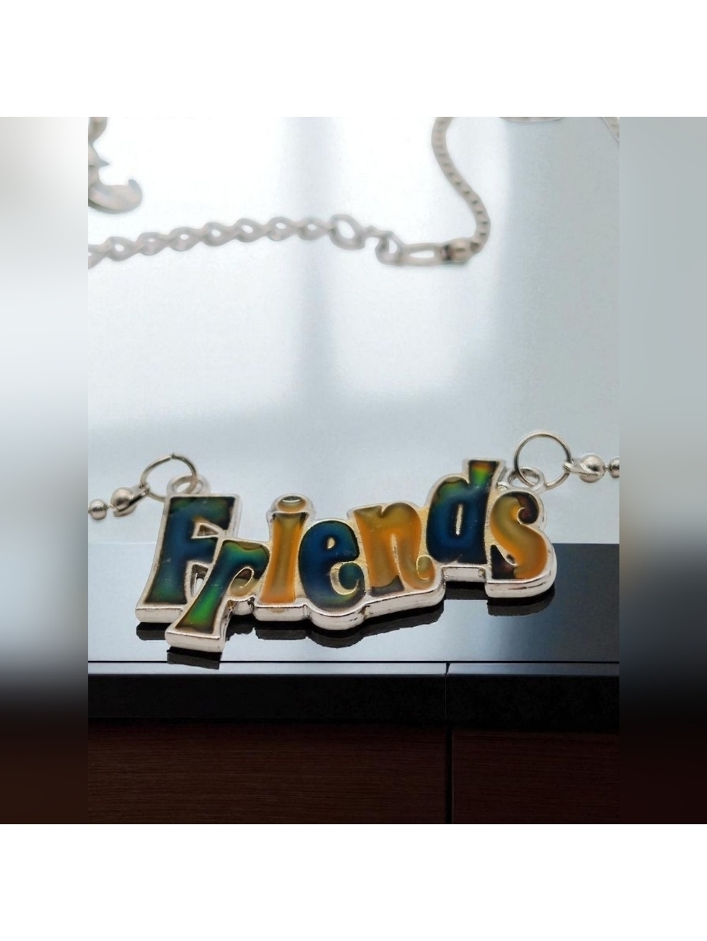 Colorful Blue Green Yellow'Friends' Necklace 20in